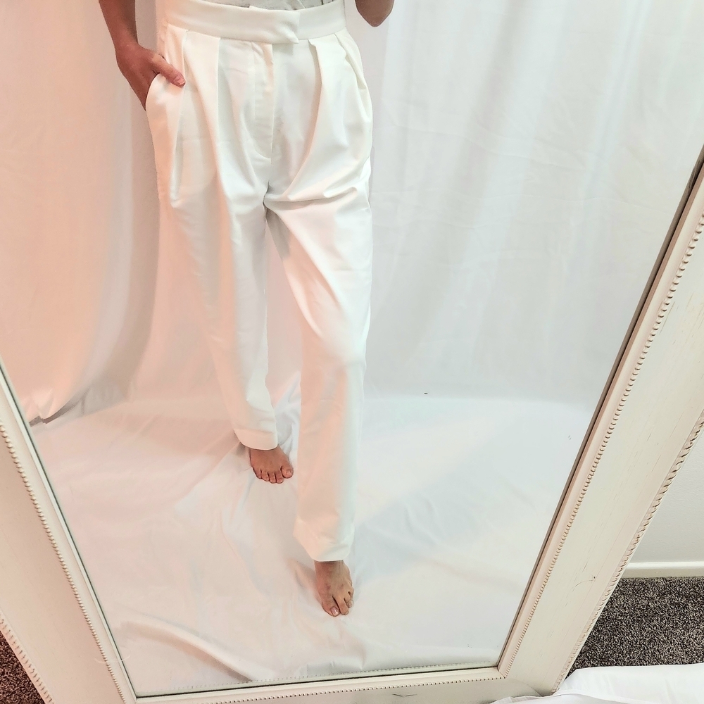 Wide leg trousers White Pants Cream nonchalant designer pleated business casual